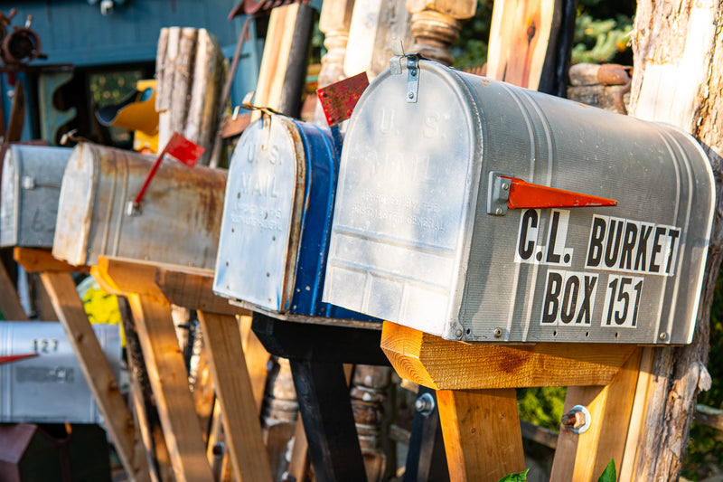 Collection of vintage mailboxes that inspire future Mrs. Mailbox designs.