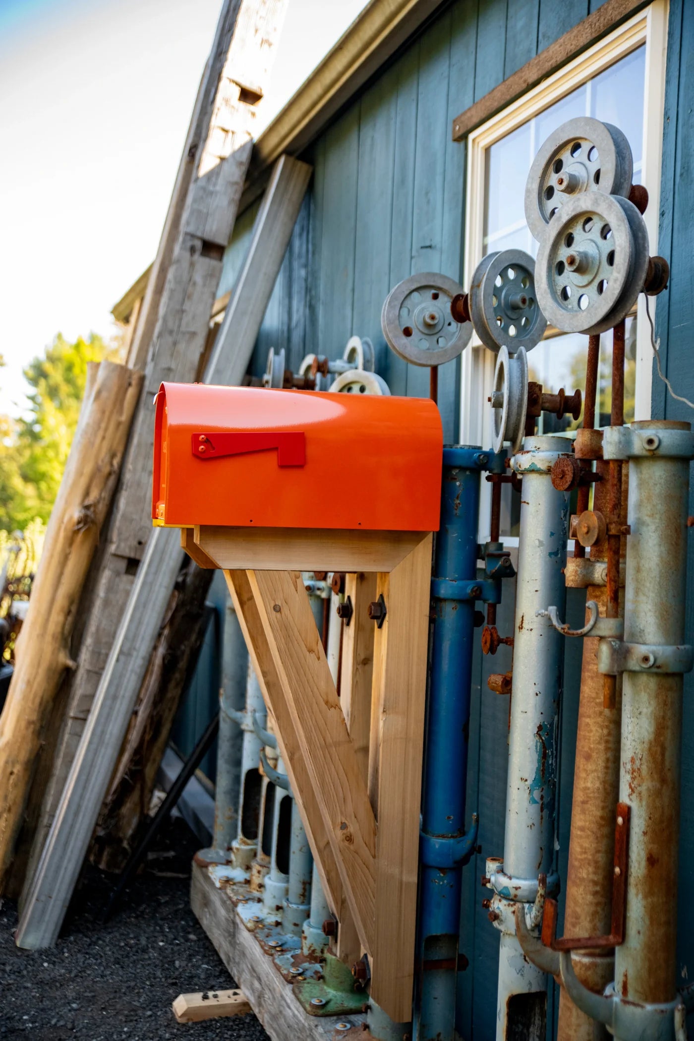 Handcrafted mailbox displayed outside a Connecticut workshop, reflecting the craftsmanship behind every Mrs. Mailbox design.